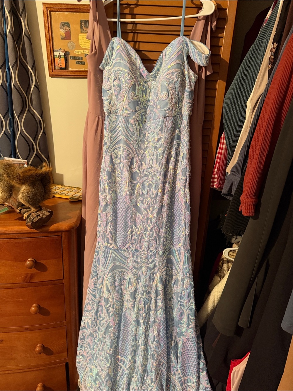 Morgan & Co. Pale Blue Lace Sequin Prom Gown